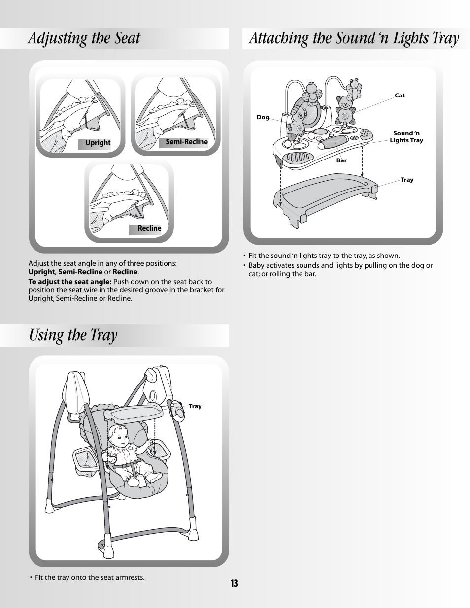 Using the tray | Fisher-Price B1637 User Manual | Page 13 / 16