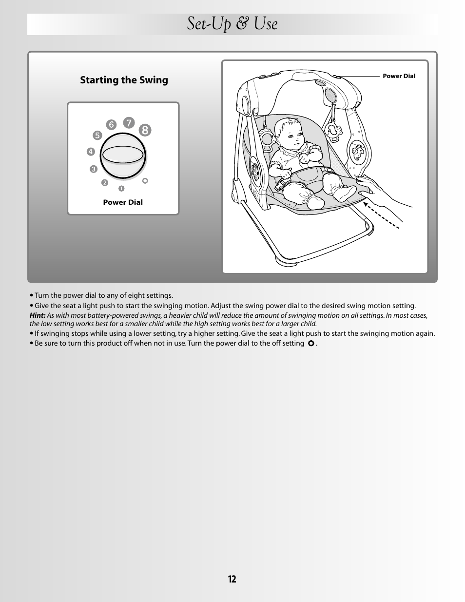 Set-up & use | Fisher-Price G5912 User Manual | Page 12 / 16