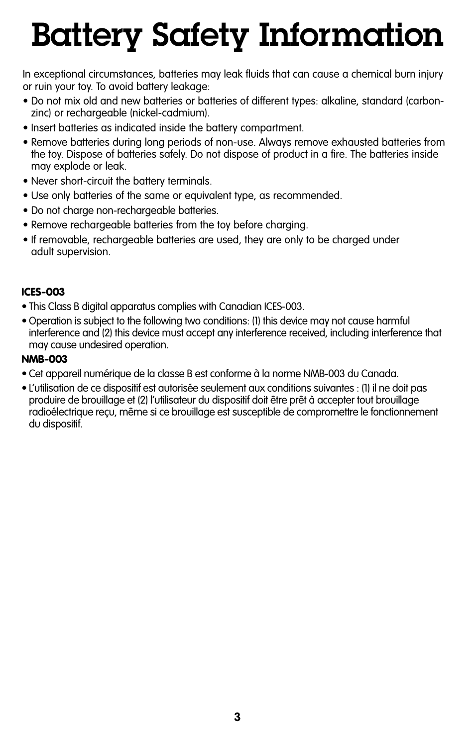 Battery safety information | Fisher-Price GEOTRAX P9694 User Manual | Page 3 / 6