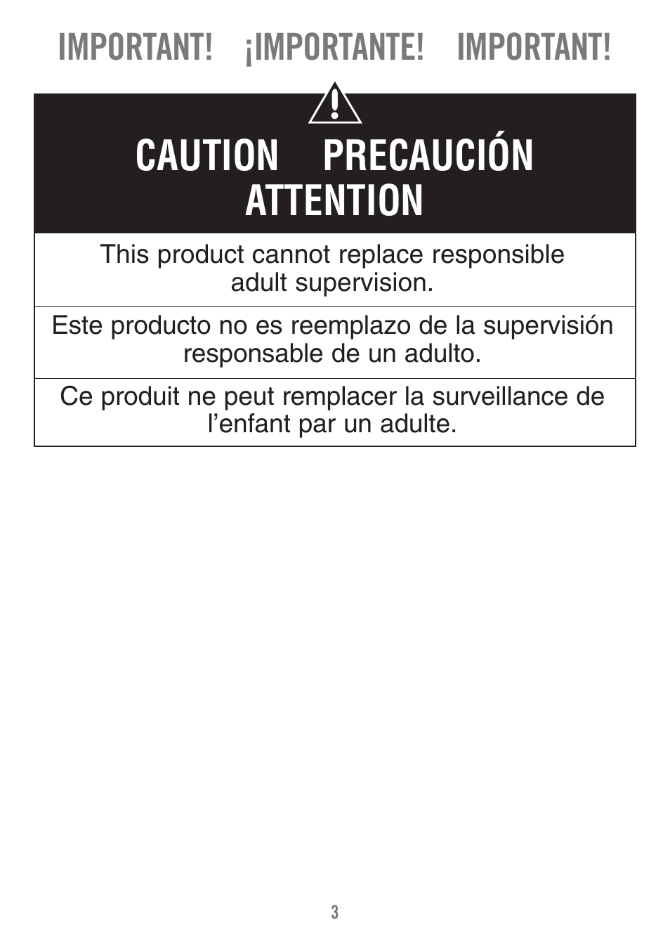 Caution precaución attention, Important! ¡importante! important | Fisher-Price P1384 User Manual | Page 3 / 36