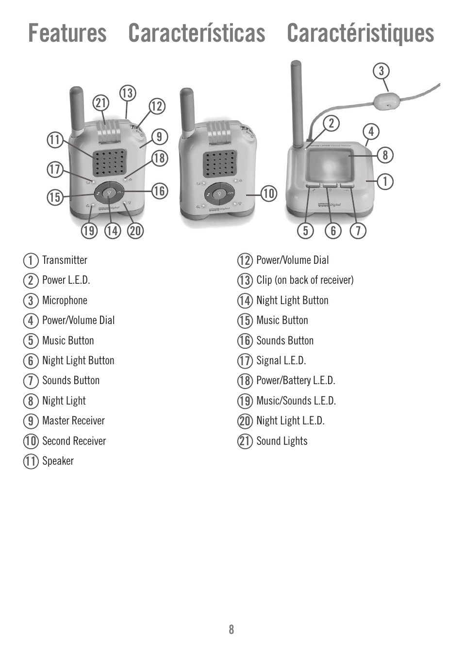 Features características caractéristiques | Fisher-Price P1384 User Manual | Page 8 / 36