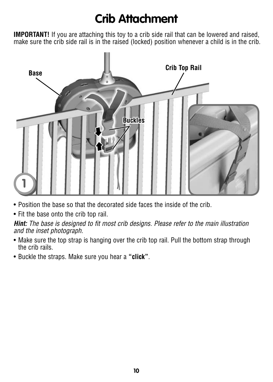 1crib attachment | Fisher-Price T6340 User Manual | Page 10 / 16