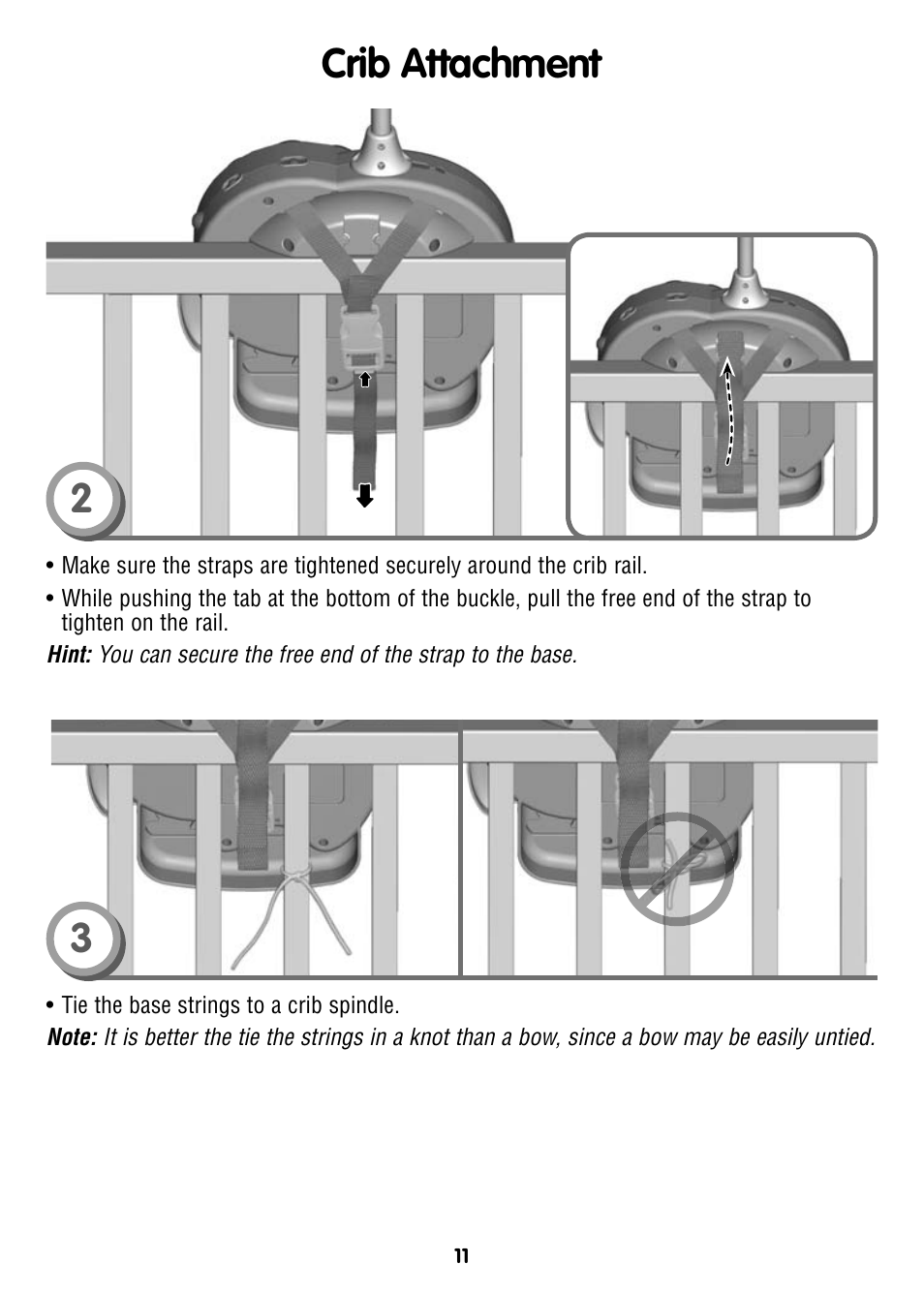 Crib attachment | Fisher-Price T6340 User Manual | Page 11 / 16