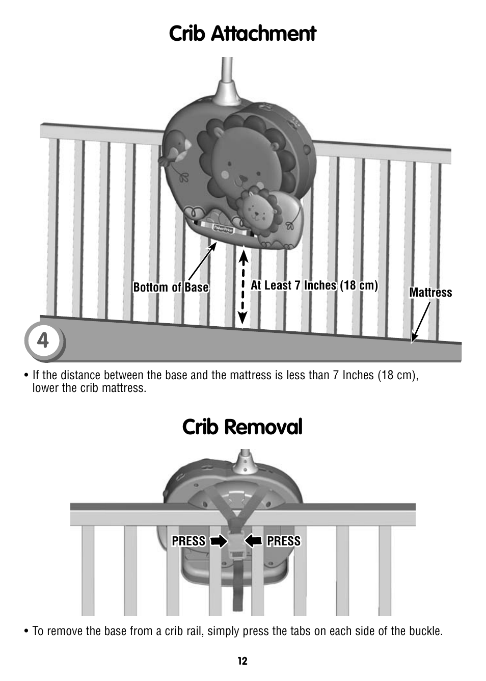 Crib attachment crib removal | Fisher-Price T6340 User Manual | Page 12 / 16