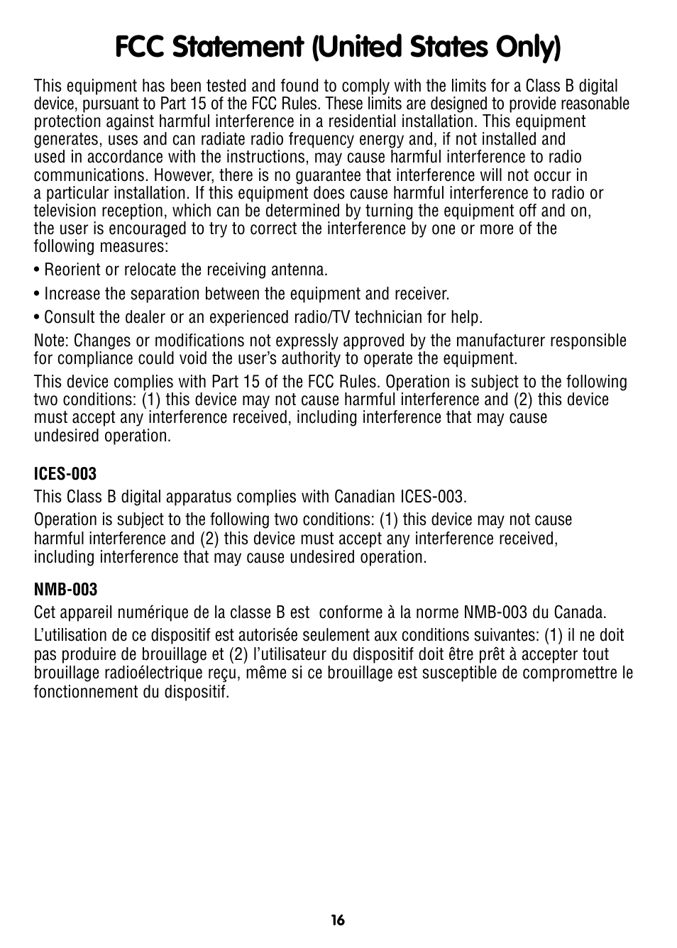 Fcc statement (united states only) | Fisher-Price T6340 User Manual | Page 16 / 16