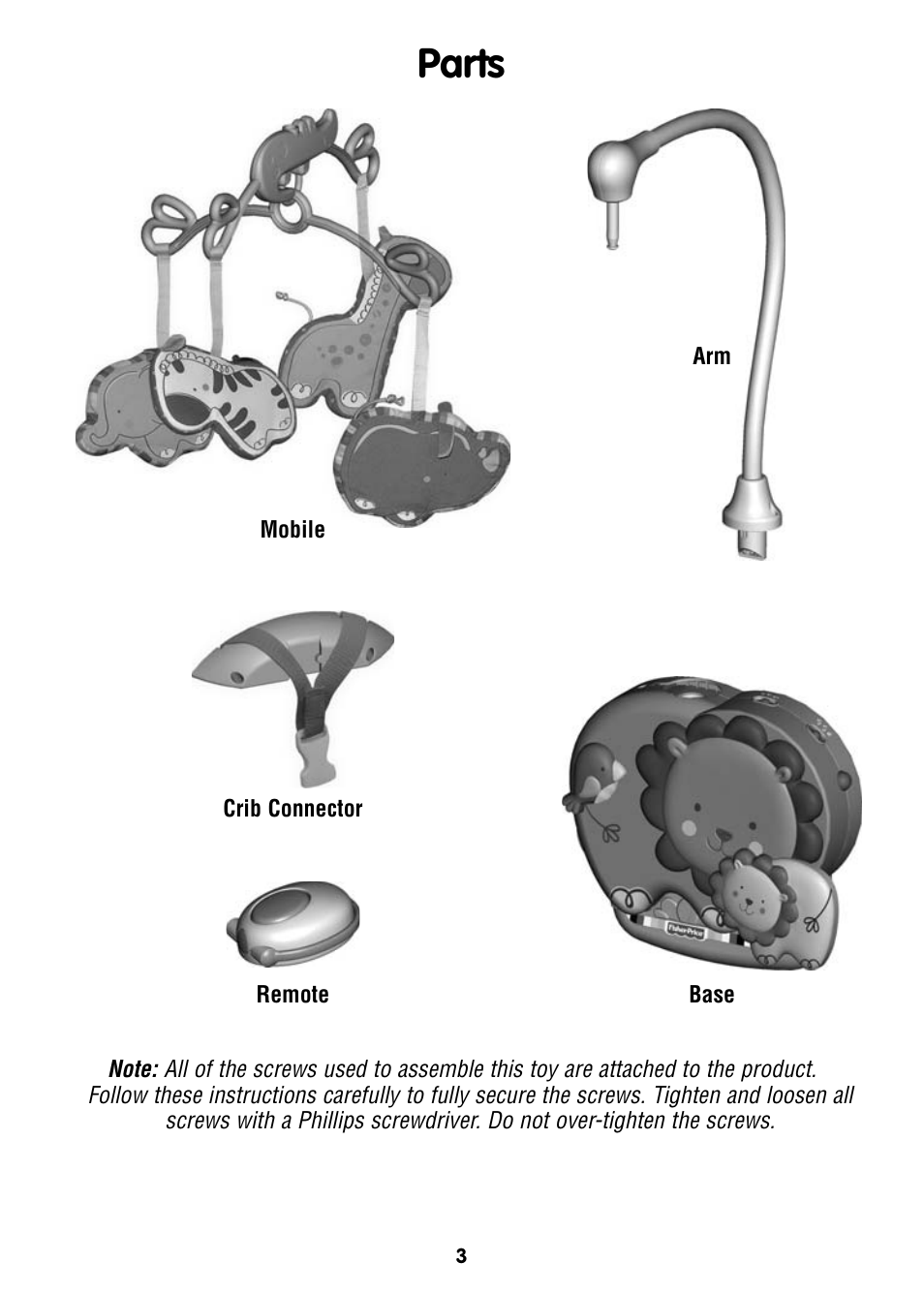 Parts | Fisher-Price T6340 User Manual | Page 3 / 16