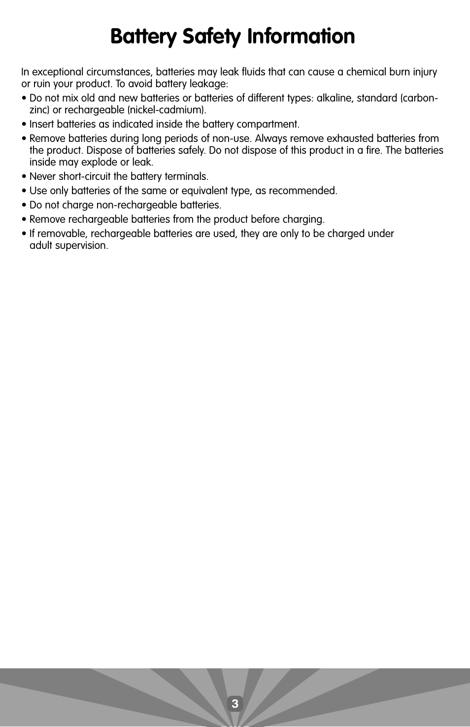 Battery safety information | Fisher-Price N0667 User Manual | Page 3 / 7
