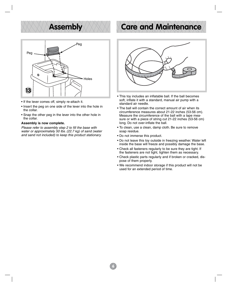 Assembly, Care and maintenance | Fisher-Price J5970 User Manual | Page 6 / 8