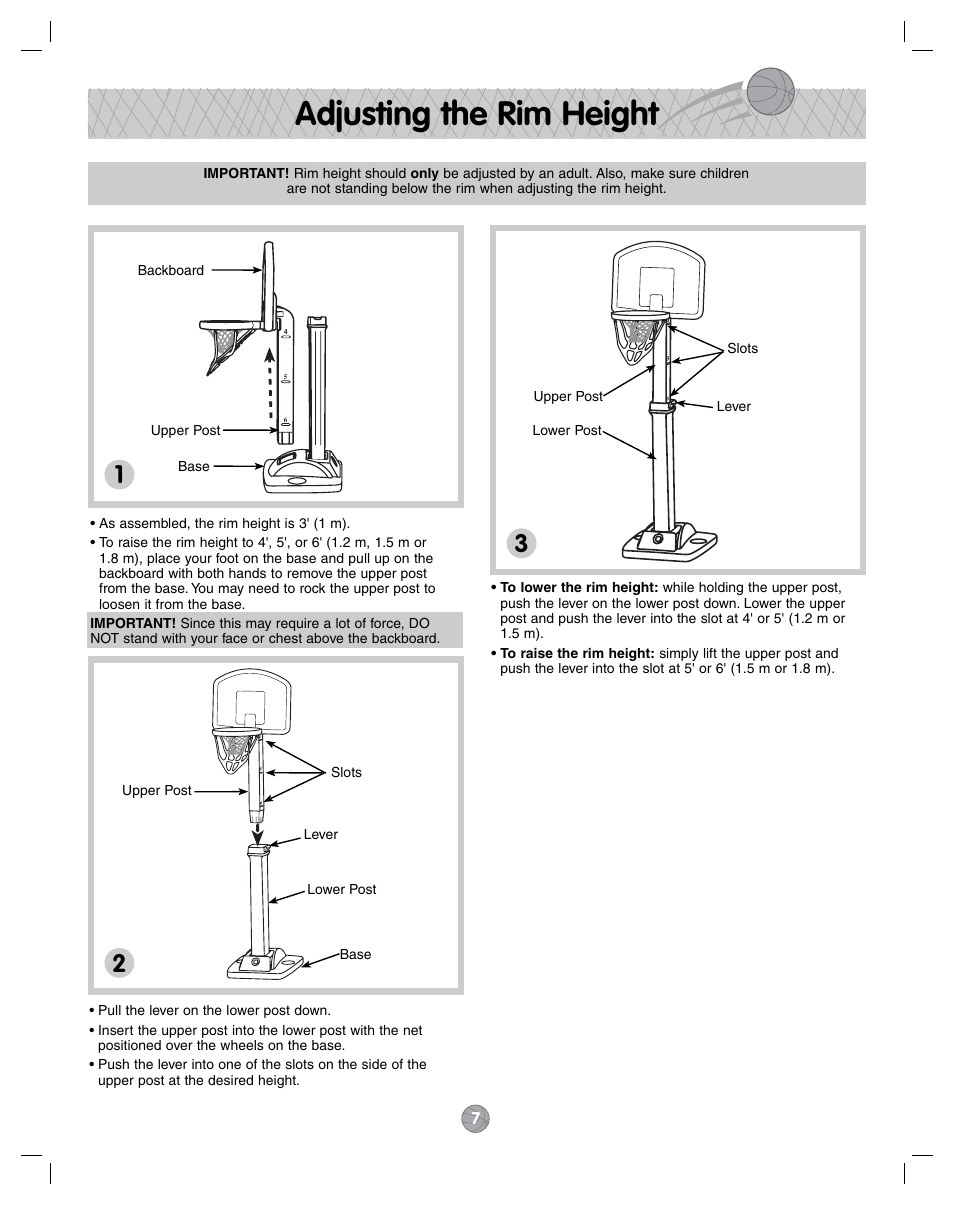 Adjusting the rim height | Fisher-Price J5970 User Manual | Page 7 / 8