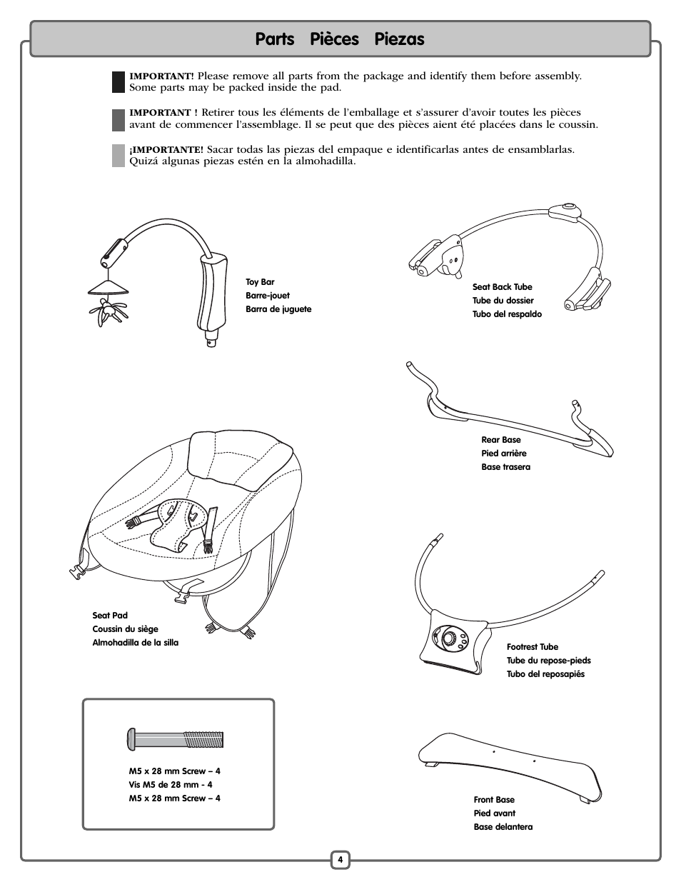 Parts pièces piezas | Fisher-Price L7193 User Manual | Page 4 / 16