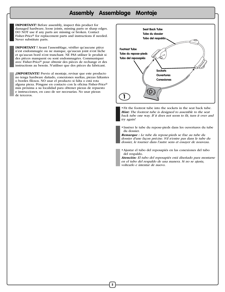 Assembly assemblage montaje 1 | Fisher-Price L7193 User Manual | Page 5 / 16