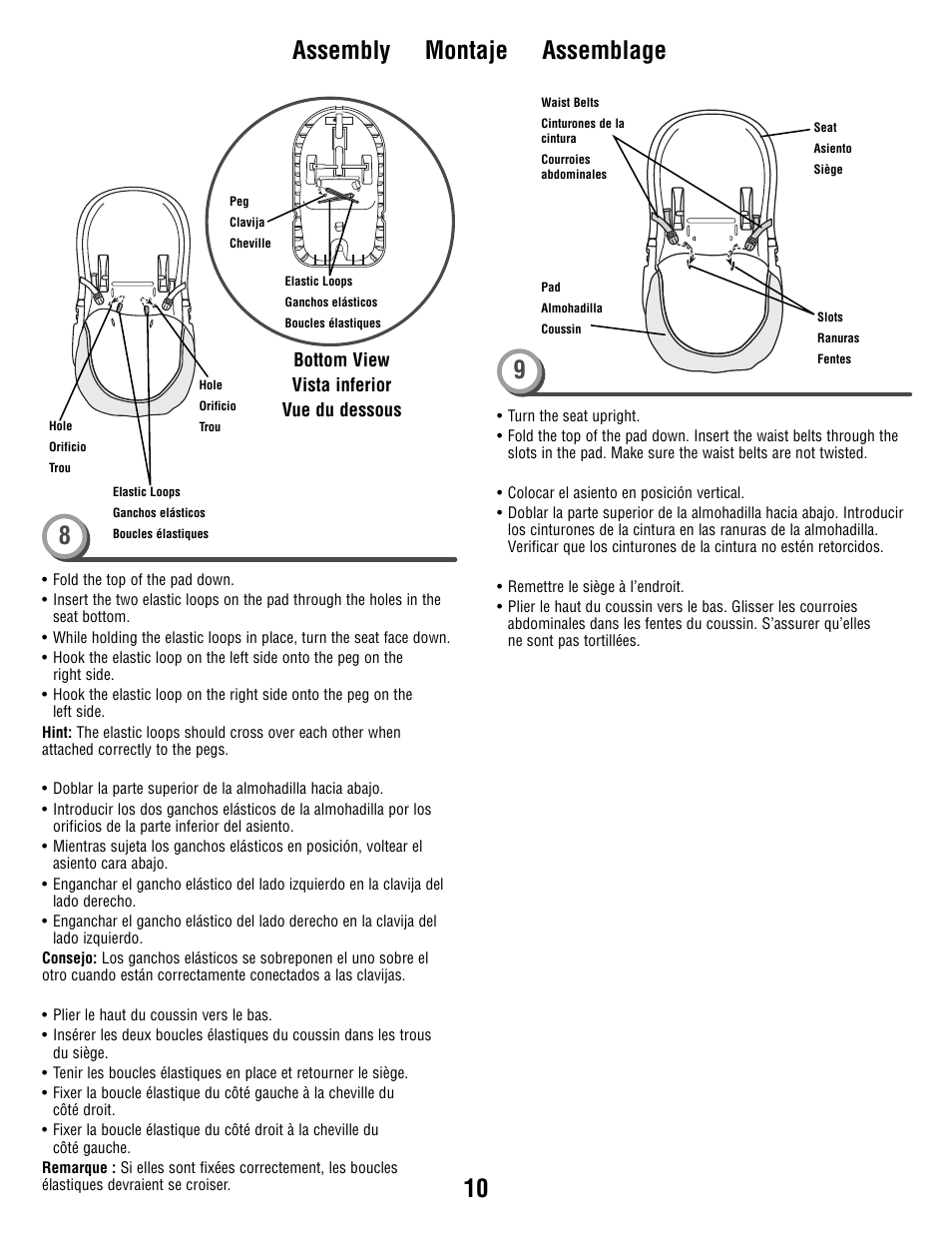 Assembly montaje assemblage 9, Bottom view vista inferior vue du dessous | Fisher-Price V1179 User Manual | Page 10 / 24