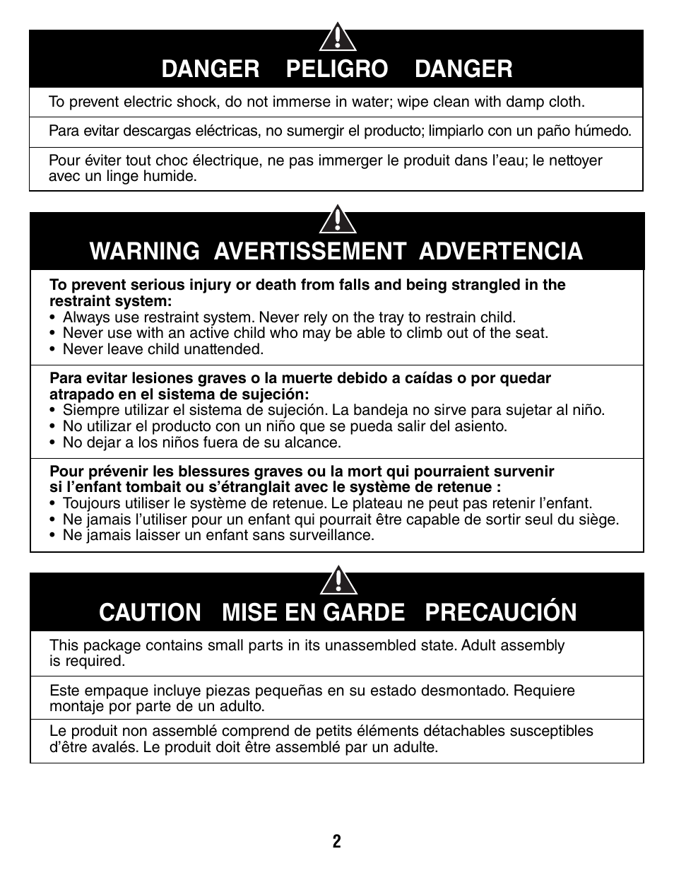 Caution mise en garde precaución | Fisher-Price V1179 User Manual | Page 2 / 24