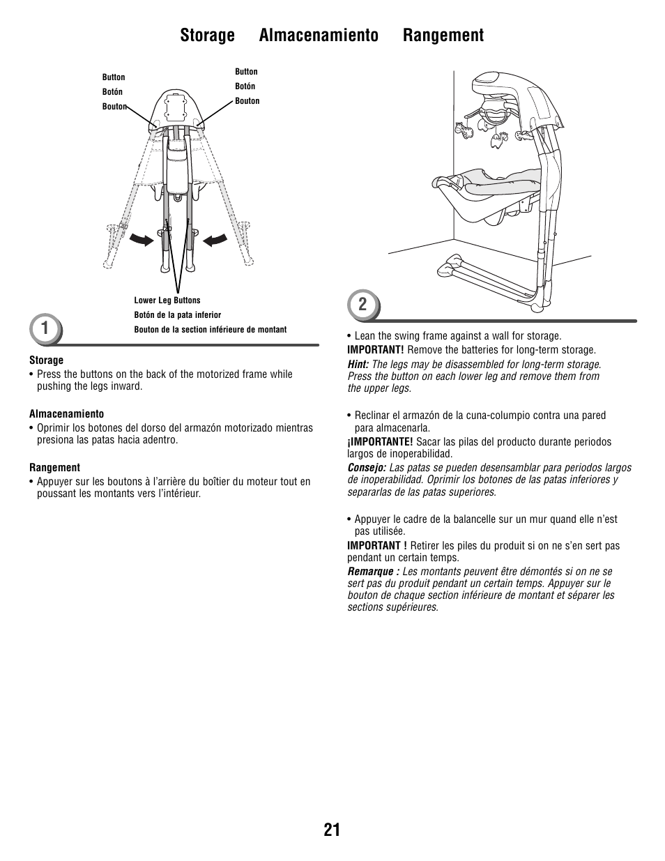 Storage almacenamiento rangement 1 2 | Fisher-Price V1179 User Manual | Page 21 / 24