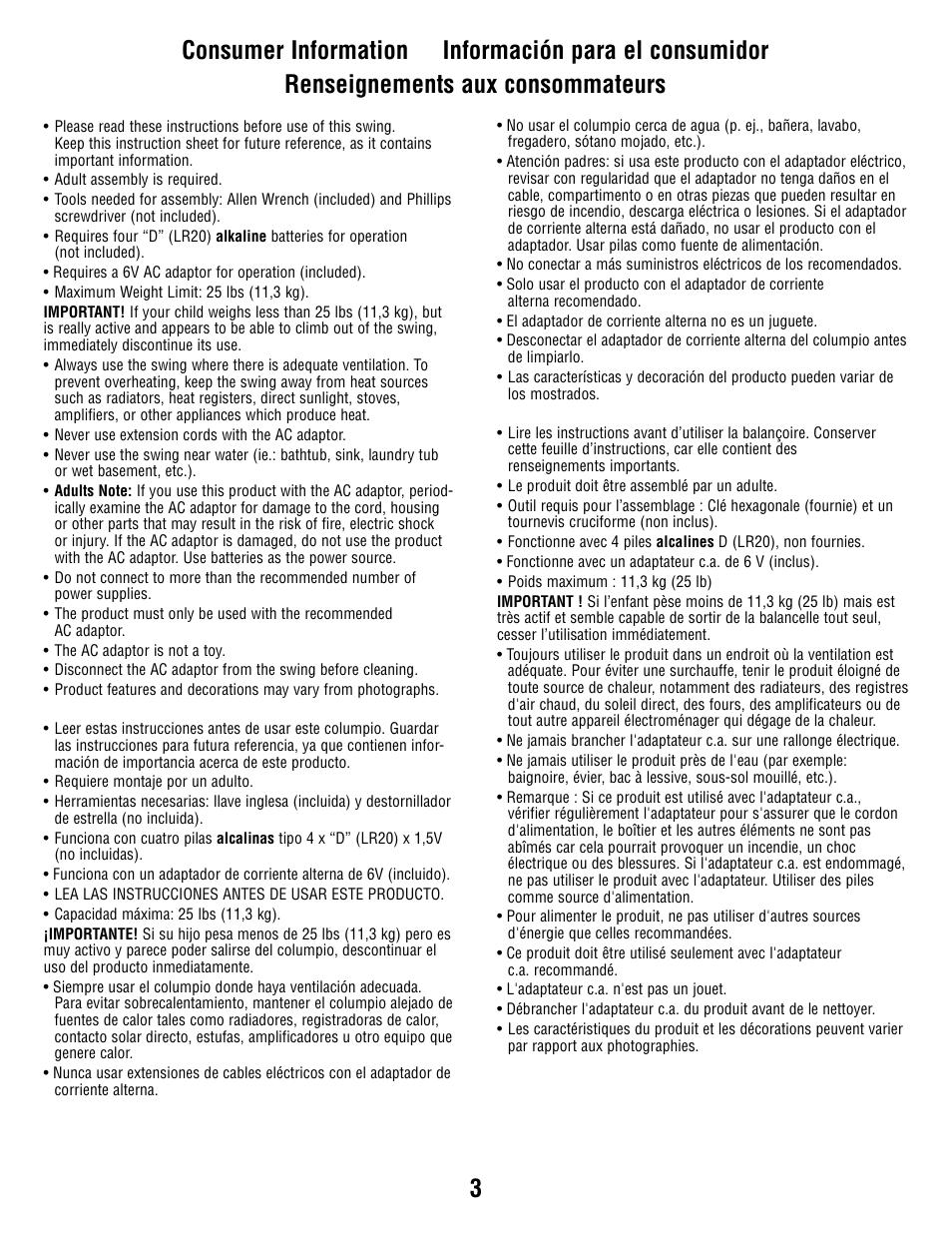 Fisher-Price V1179 User Manual | Page 3 / 24