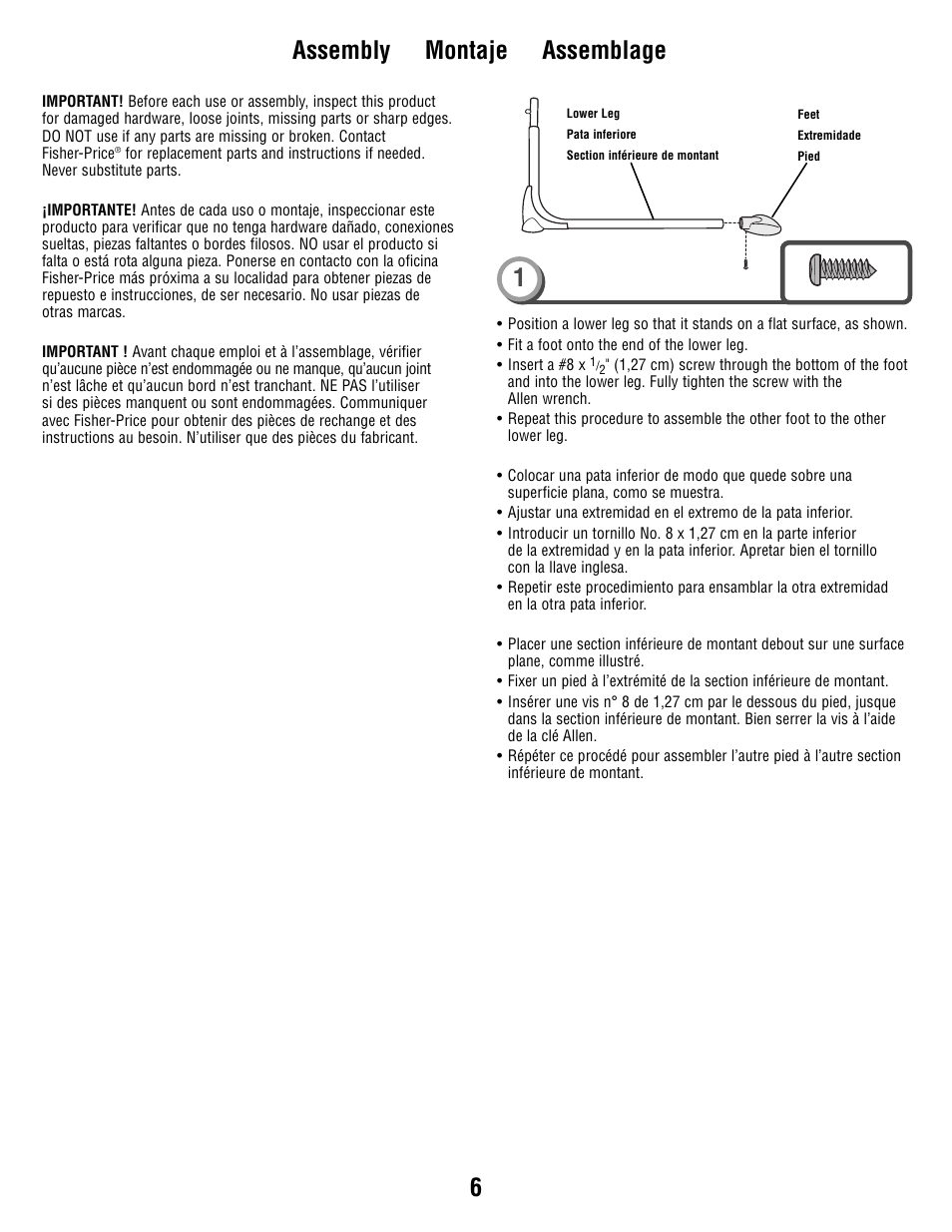 Assembly montaje assemblage 1 | Fisher-Price V1179 User Manual | Page 6 / 24