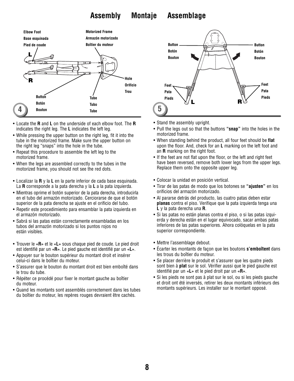 Assembly montaje assemblage 4 5 | Fisher-Price V1179 User Manual | Page 8 / 24