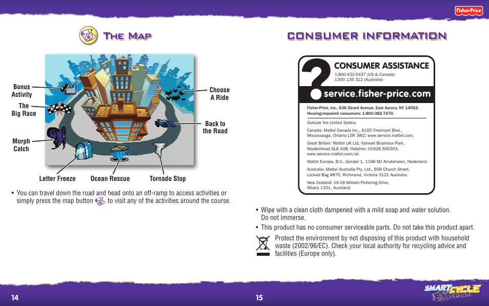 The map, Consumer information, Us tech product instructions babygear instructions | Consumer assistance | Fisher-Price T3902 User Manual | Page 8 / 8