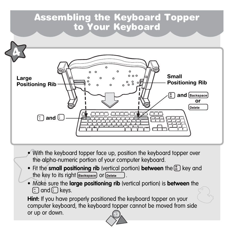 Assembling the keyboard topper to your keyboard | Fisher-Price 71657 User Manual | Page 13 / 24
