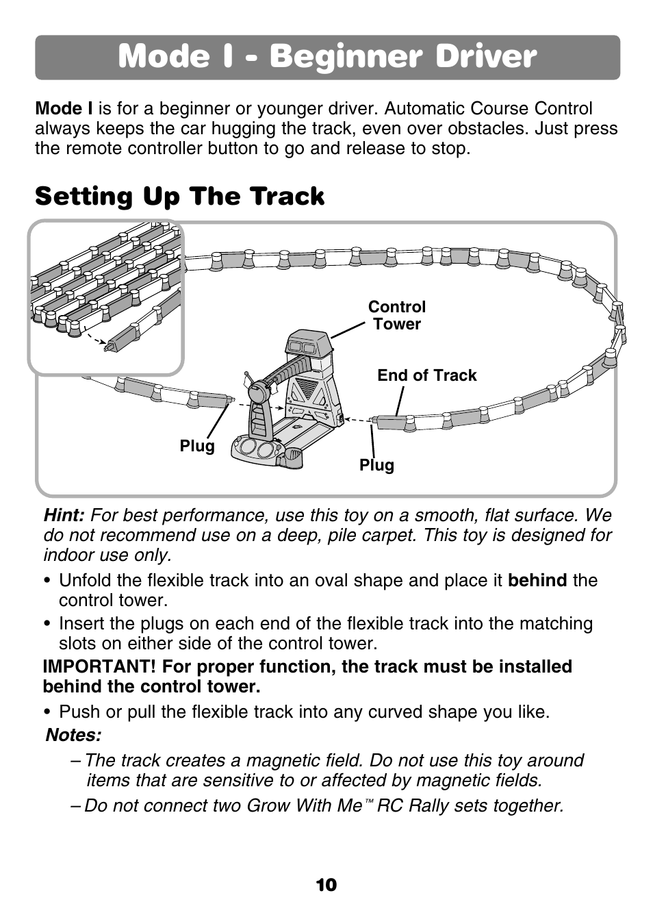 Mode i - beginner driver, Setting up the track | Fisher-Price GROW WITH ME 77306 User Manual | Page 10 / 24