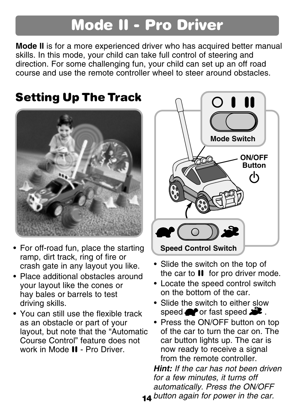 Mode ii - pro driver, Setting up the track | Fisher-Price GROW WITH ME 77306 User Manual | Page 14 / 24