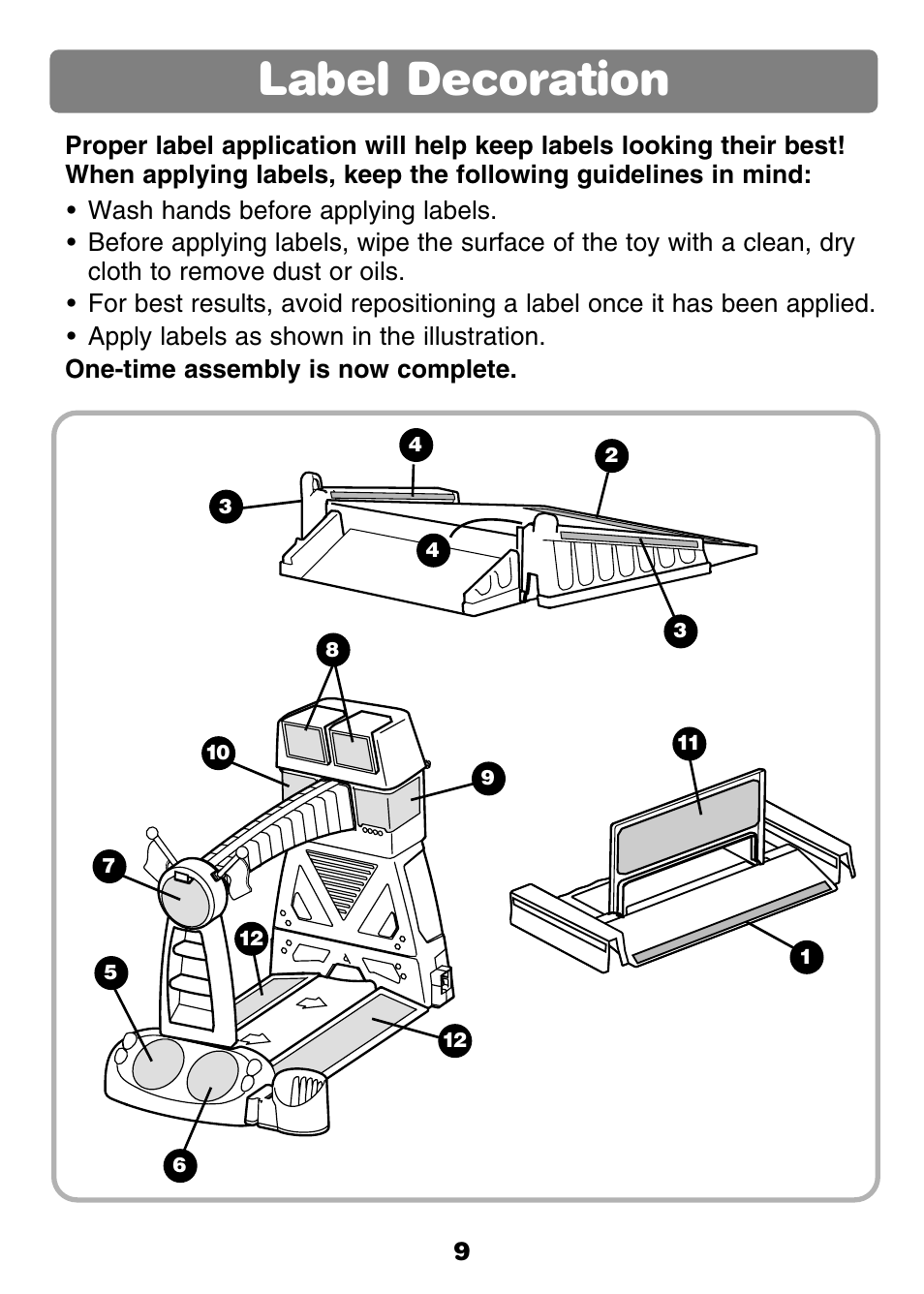 Label decoration | Fisher-Price GROW WITH ME 77306 User Manual | Page 9 / 24