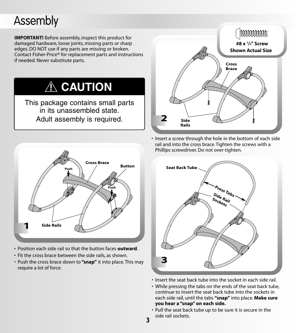 Assembly, Caution | Fisher-Price 79026 User Manual | Page 3 / 12