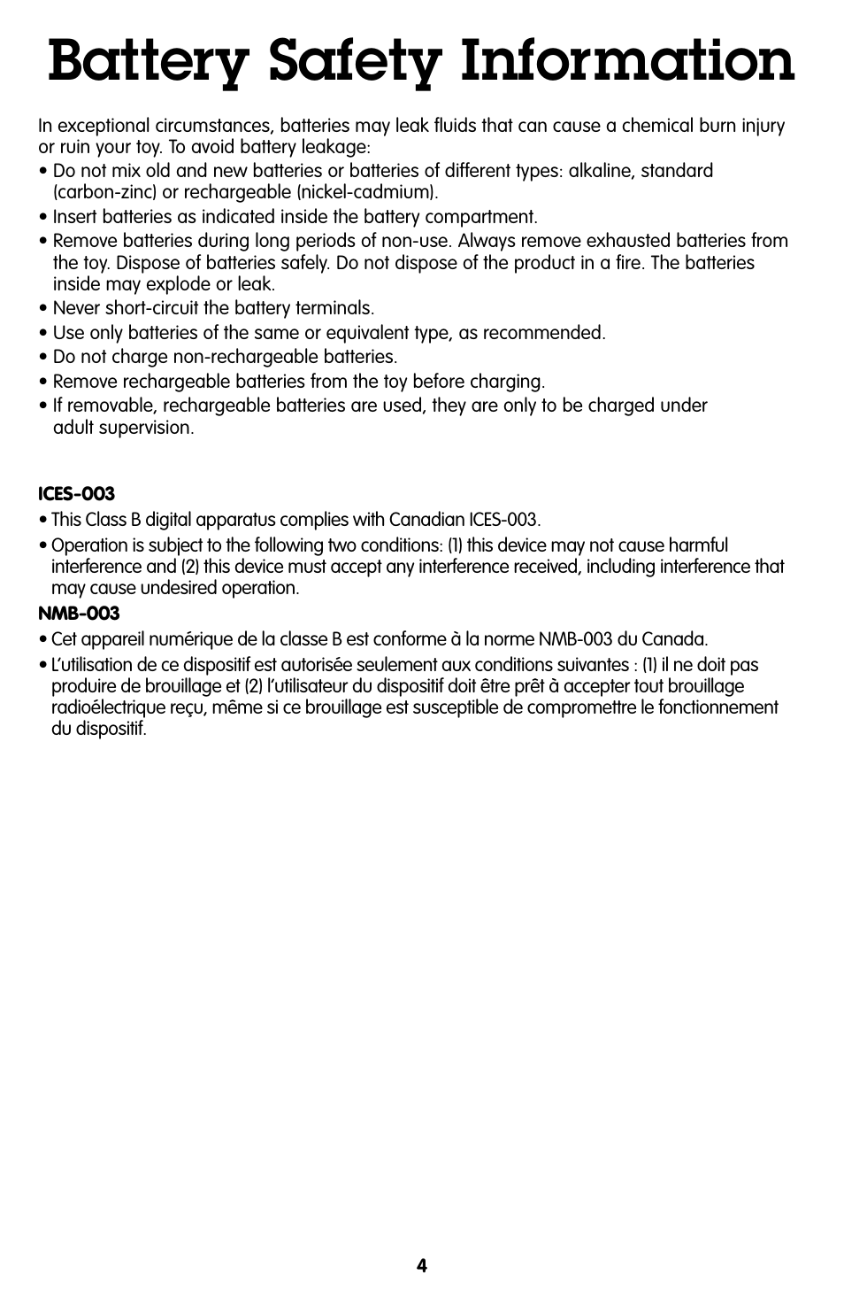 Battery safety information | Fisher-Price GEOTRAX P1370 User Manual | Page 4 / 12