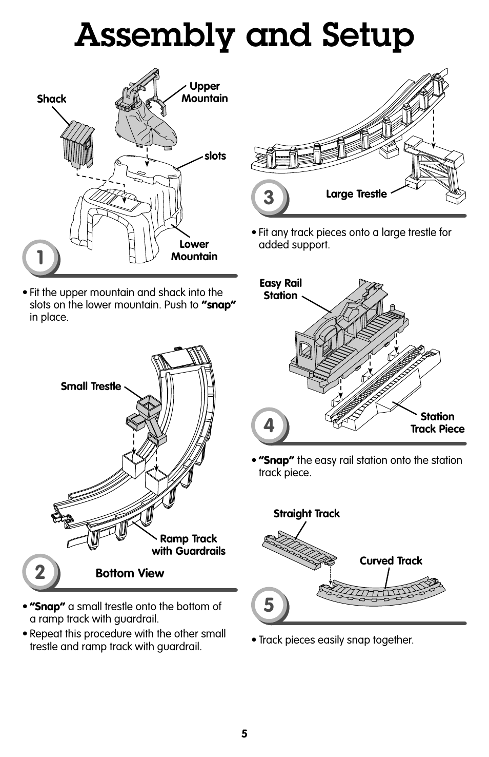 Assembly and setup | Fisher-Price GEOTRAX P1370 User Manual | Page 5 / 12