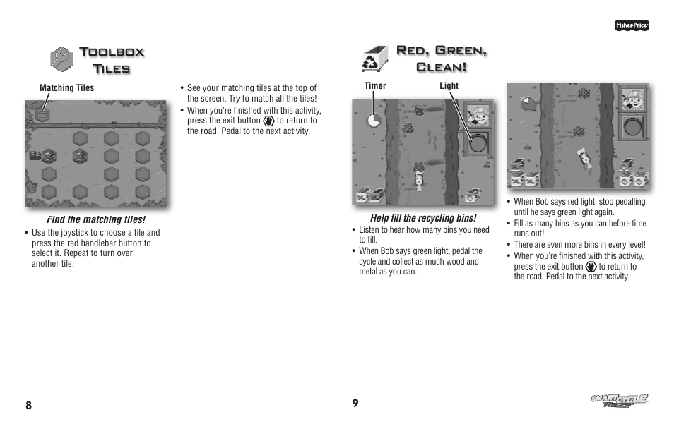 Toolbox tiles red, green, clean | Fisher-Price SMART CYCLE RACER T6349 User Manual | Page 5 / 10
