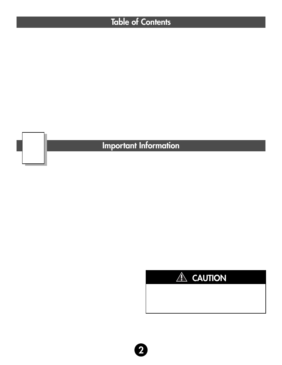 Caution, Table of contents important information | Fisher-Price 78475 User Manual | Page 2 / 27