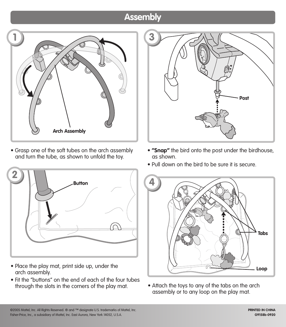 Assembly | Fisher-Price J6113 User Manual | Page 4 / 6