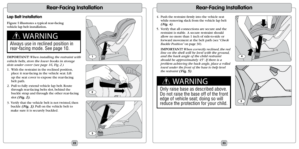 Warning, Rear-facing installation | Fisher-Price EF20B User Manual | Page 12 / 20