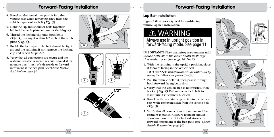 Warning, Forward-facing installation | Fisher-Price EF20B User Manual | Page 15 / 20