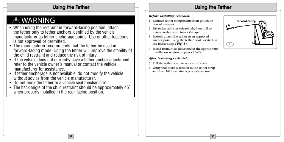 Warning, Using the tether | Fisher-Price EF20B User Manual | Page 17 / 20