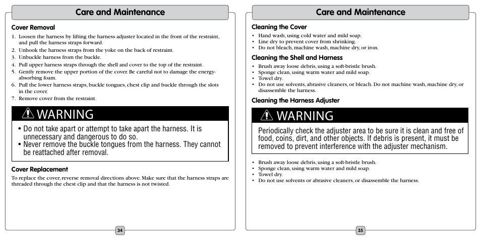Warning, Features, Care and maintenance | Fisher-Price EF20B User Manual | Page 18 / 20