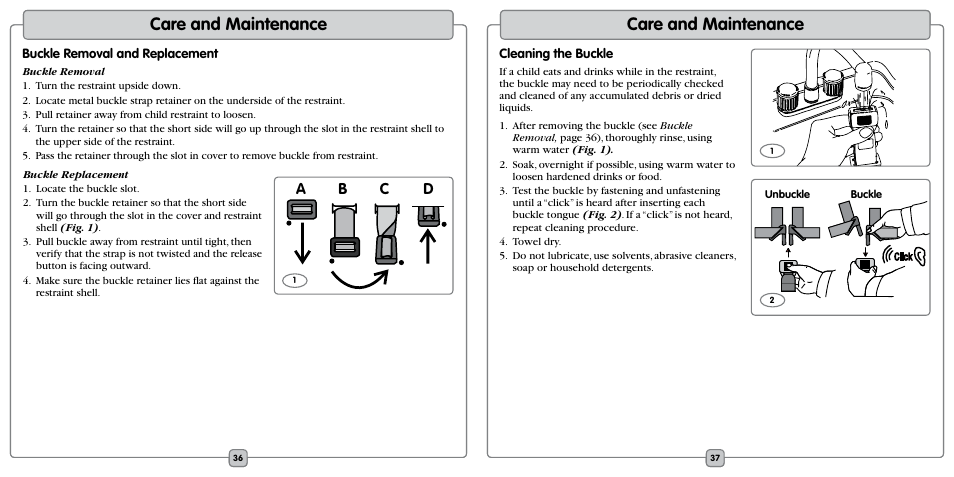 Features, Care and maintenance, A b c d | Fisher-Price EF20B User Manual | Page 19 / 20