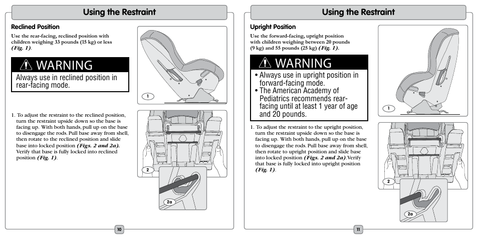 Warning, Using the restraint | Fisher-Price EF20B User Manual | Page 6 / 20