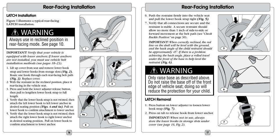 Warning, Rear-facing installation | Fisher-Price EF20B User Manual | Page 9 / 20