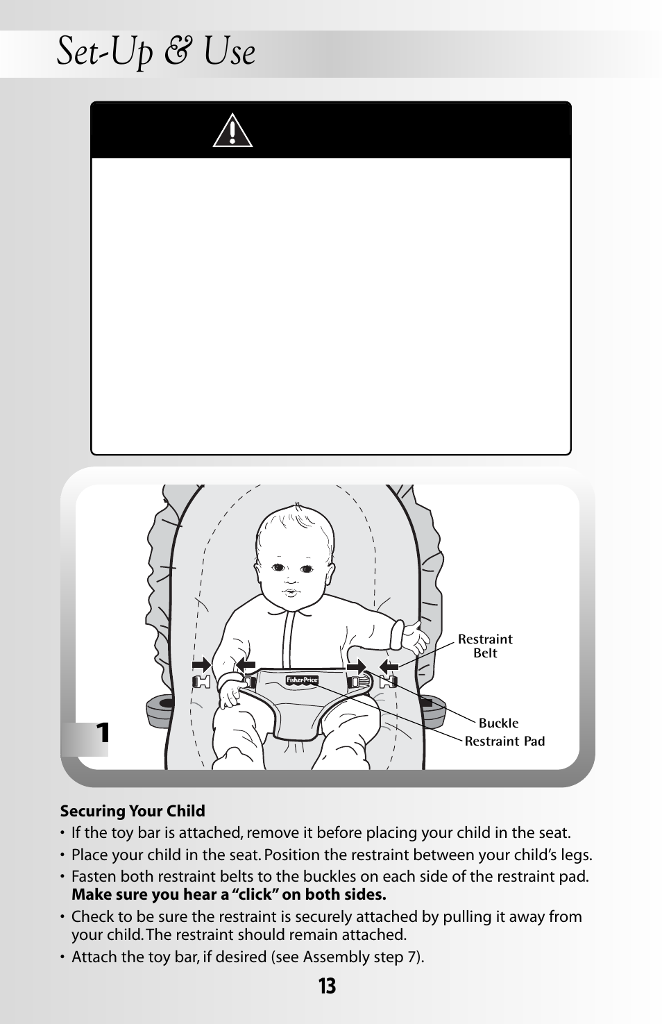 Set-up & use, Warning | Fisher-Price OCEAN WONDERS 79030 User Manual | Page 13 / 20