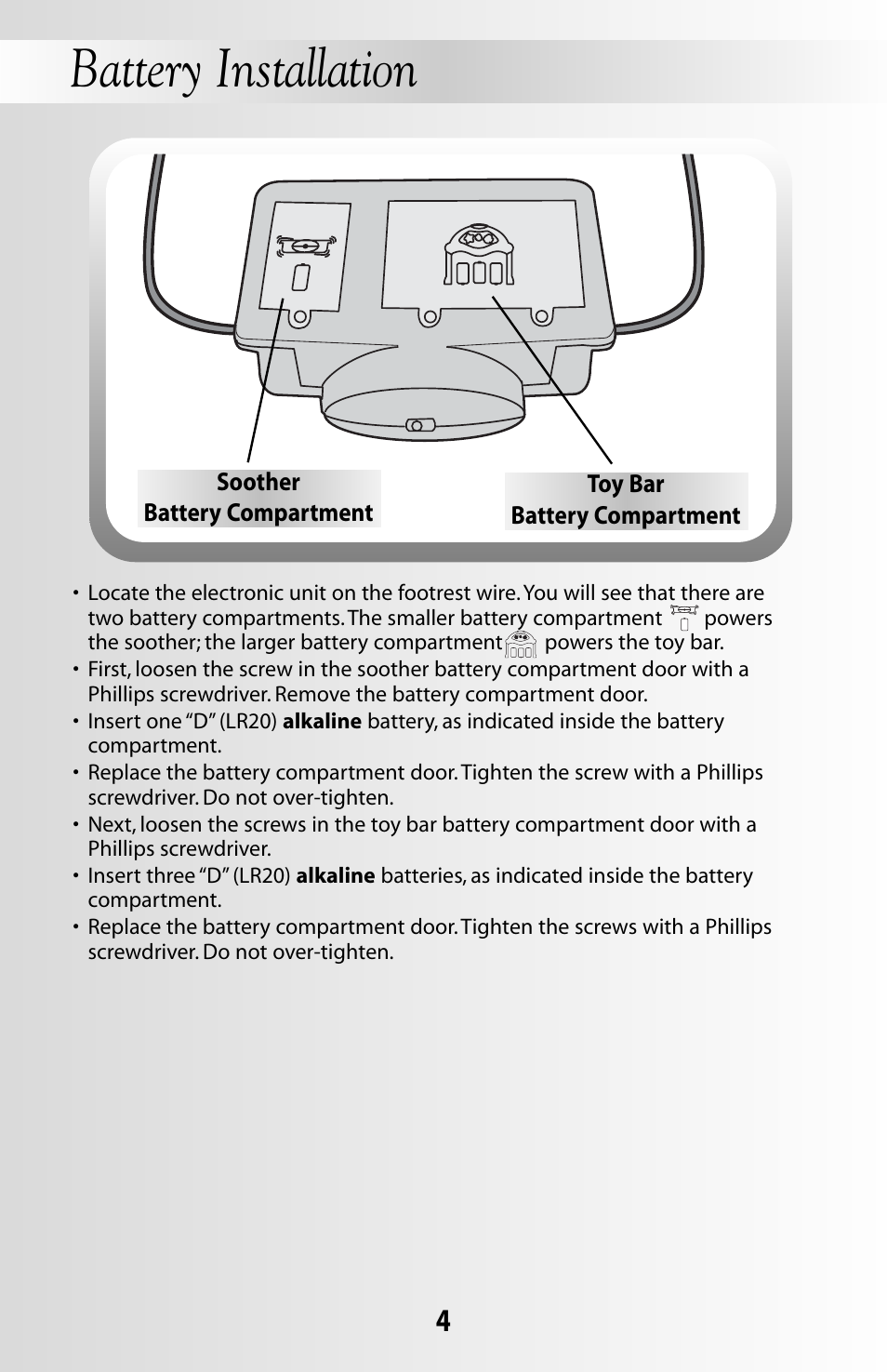 Battery installation | Fisher-Price OCEAN WONDERS 79030 User Manual | Page 4 / 20