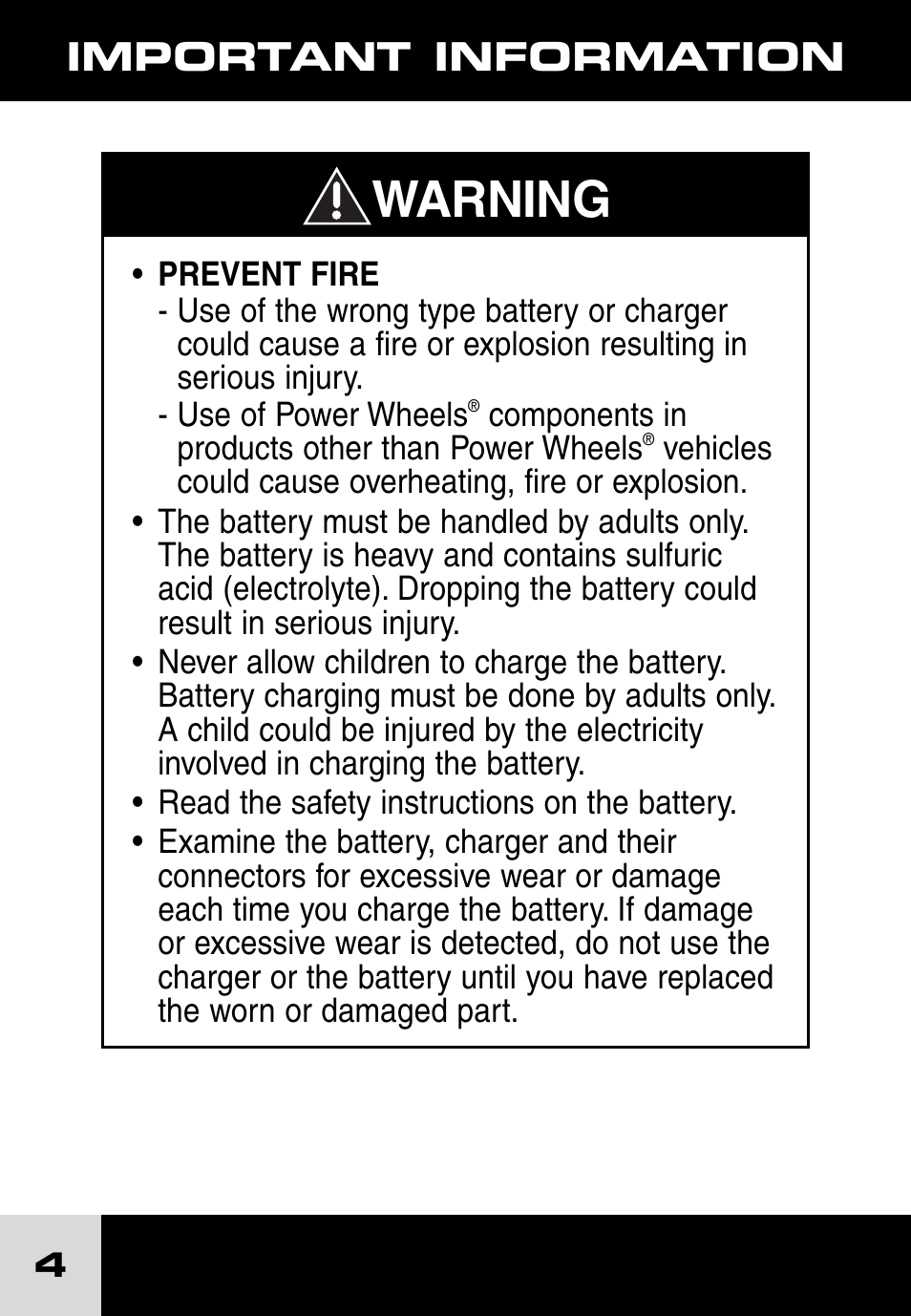 Warning, Important information | Fisher-Price H7461 User Manual | Page 4 / 10