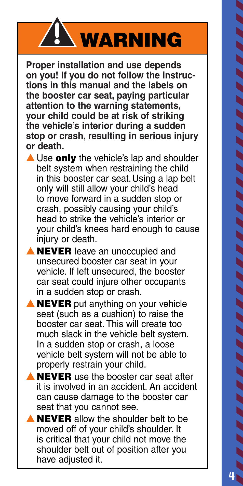 Warning | Fisher-Price SAFE EMBRACE 79750 User Manual | Page 5 / 20