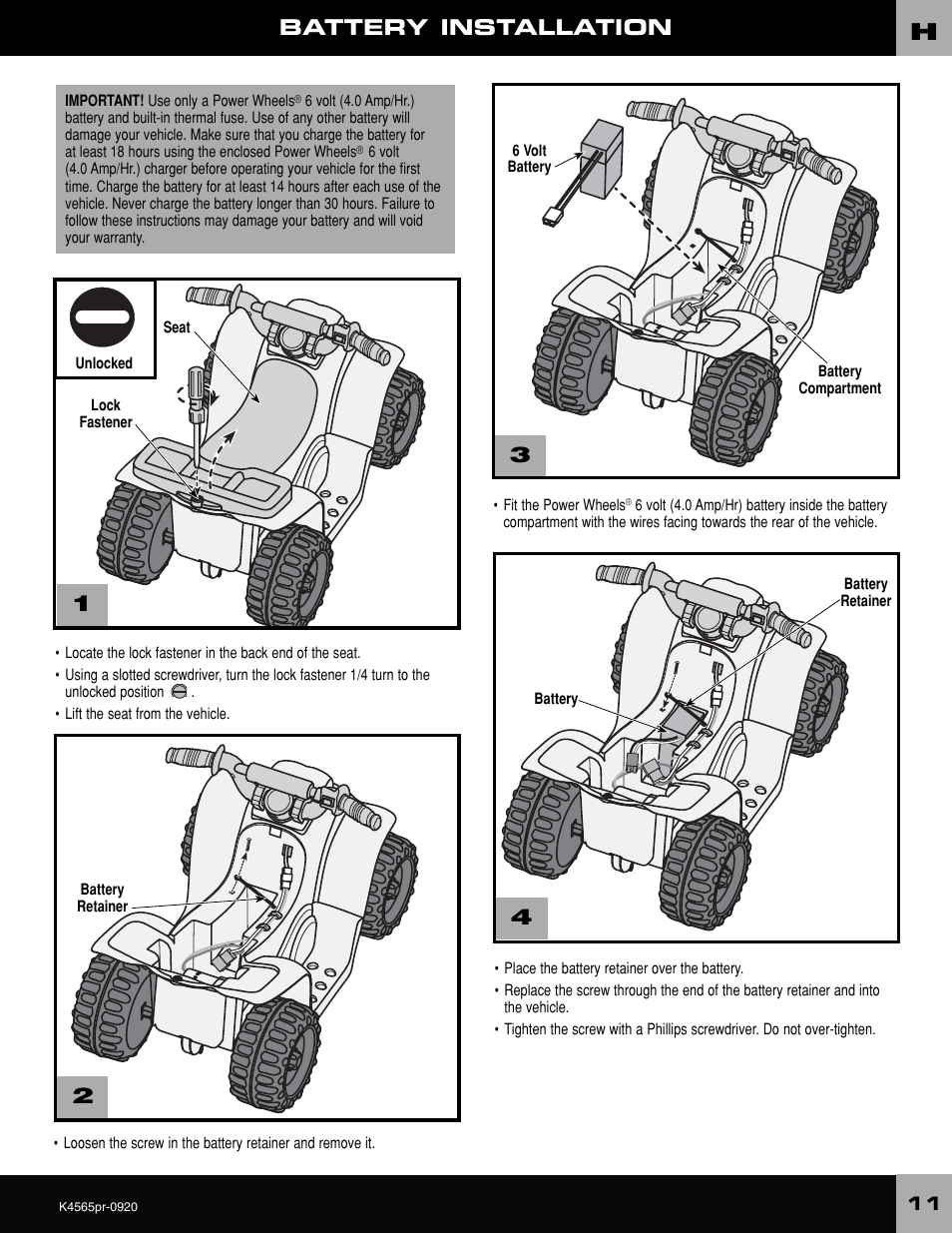 Battery installation | Fisher-Price K4565 User Manual | Page 11 / 20