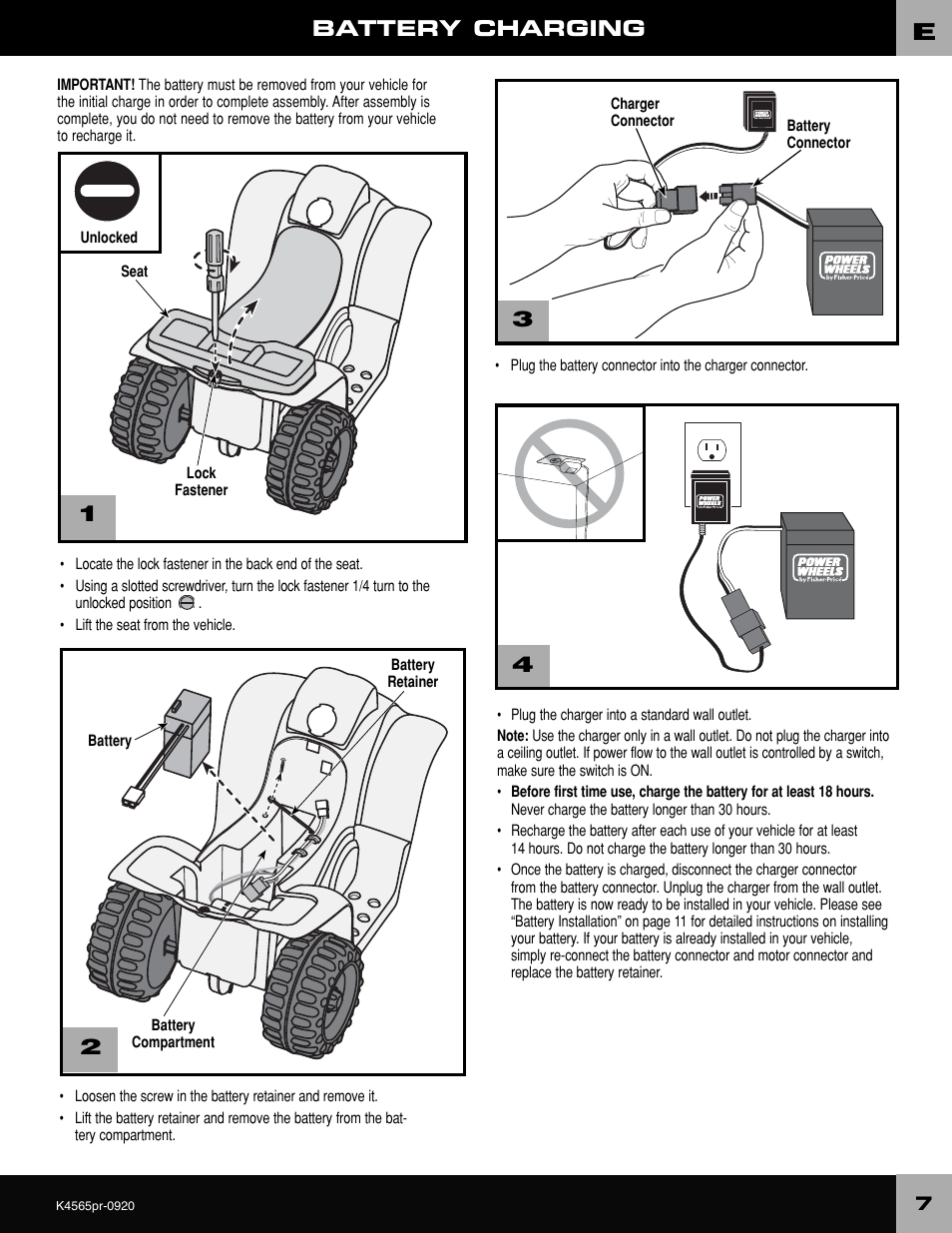 Battery charging | Fisher-Price K4565 User Manual | Page 7 / 20