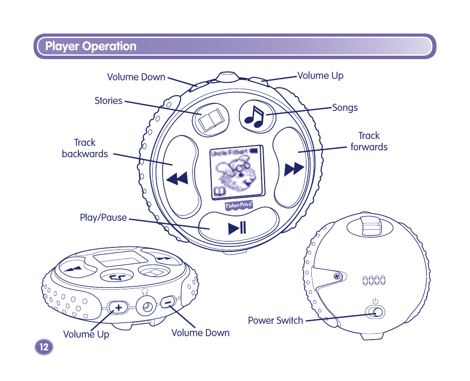 Player operation | Fisher-Price Kid-Tough Fp3 Player M2814 User Manual | Page 12 / 40