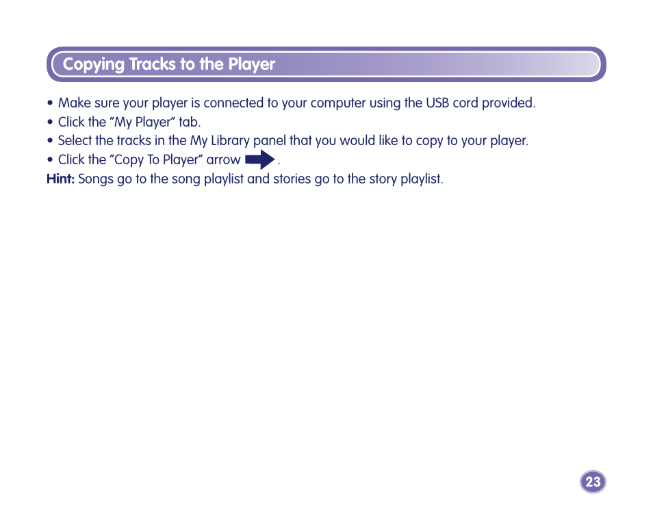 Copying tracks to the player | Fisher-Price Kid-Tough Fp3 Player M2814 User Manual | Page 23 / 40