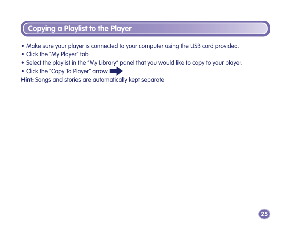 Copying a playlist to the player | Fisher-Price Kid-Tough Fp3 Player M2814 User Manual | Page 25 / 40