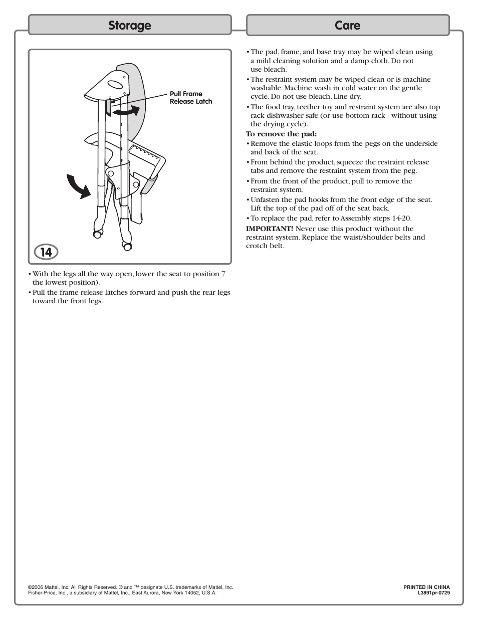 Storage 1 care | Fisher-Price L3891 User Manual | Page 16 / 16