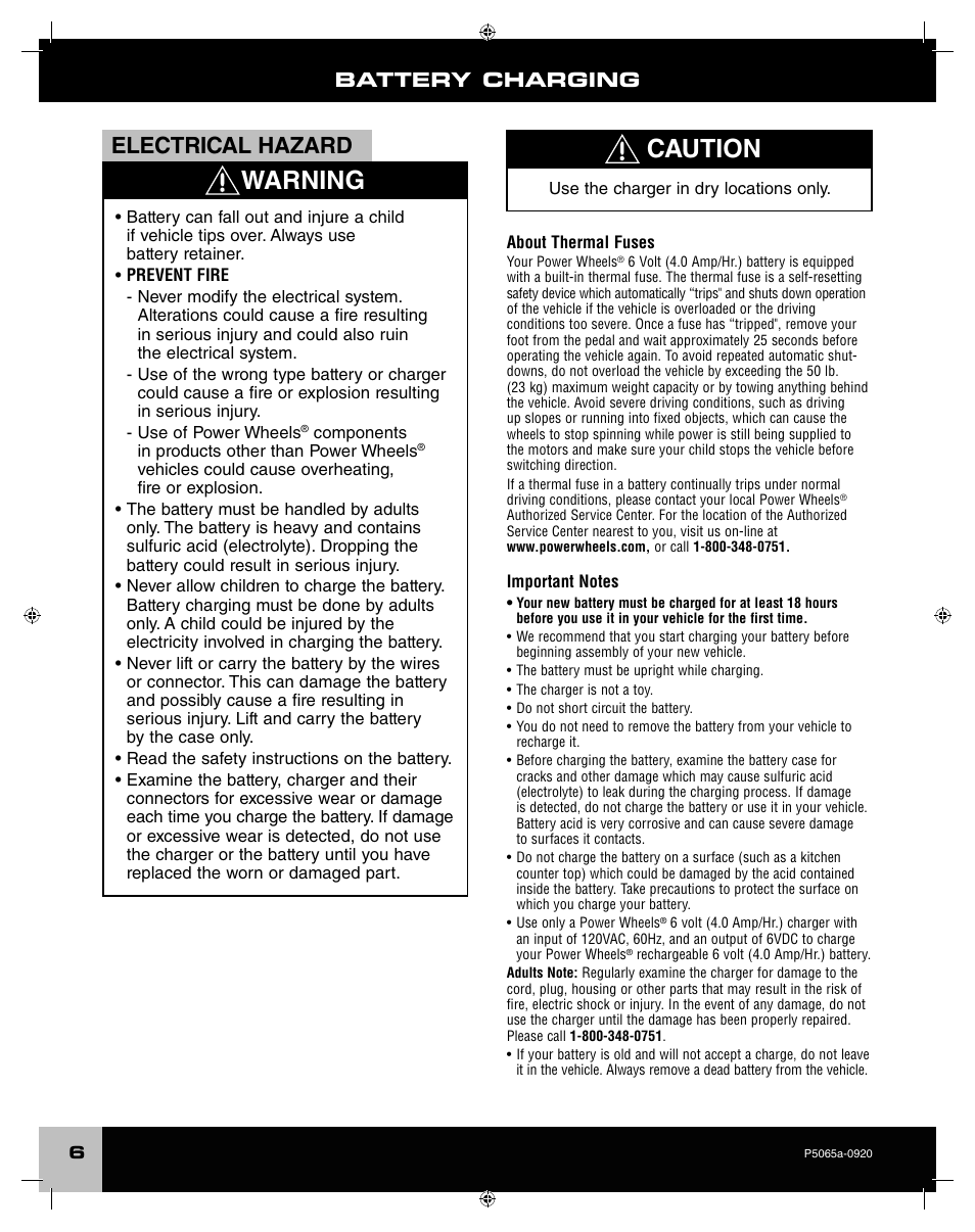 Warning, Caution, Electrical hazard | Battery charging | Fisher-Price ROCKER P5065 User Manual | Page 6 / 21